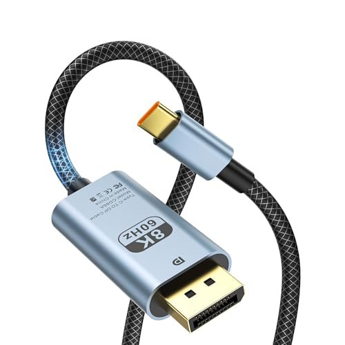 VisionSync USB C to DisplayPort 1.4 Cable 6.6Ft[HDR, 8K@60Hz, 4K@144Hz, 2K@240Hz],Type C to DP1.4 Cable,Compatible with Thunderbolt 3/4,for lPhone 15/15 Pro Max, MacBook Pro/Air, Mac mini,lPad