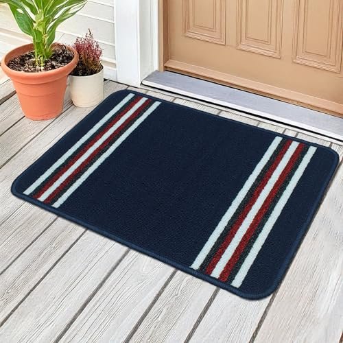 MollisHomes Pack of 1 Nylon Bathroom Mat Anti-Skid Bath Rug | Floor Mat for Bathroom, Kitchen, Bedroom & Office |Navy Blue Stripes Design-(37x57cm)