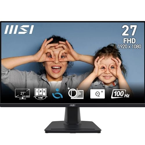 MSI PRO MP275 27 Inch Full HD Office Monitor – 1920 x 1080 IPS Panel, 100 Hz, Eye-Friendly Screen, Built-in Speakers, Tilt-Adjustable – HDMI 1.4b, D-Sub (VGA)