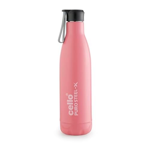CELLO Puro Steel-X Neo 900 Inner Steel Insulated Water Bottle 720ml, Pink | ISI Certified | PU Insulated | BPA Free, Leakproof | Hot & Cold Water Bottle for Office, School, Cycling, Gym & Travel
