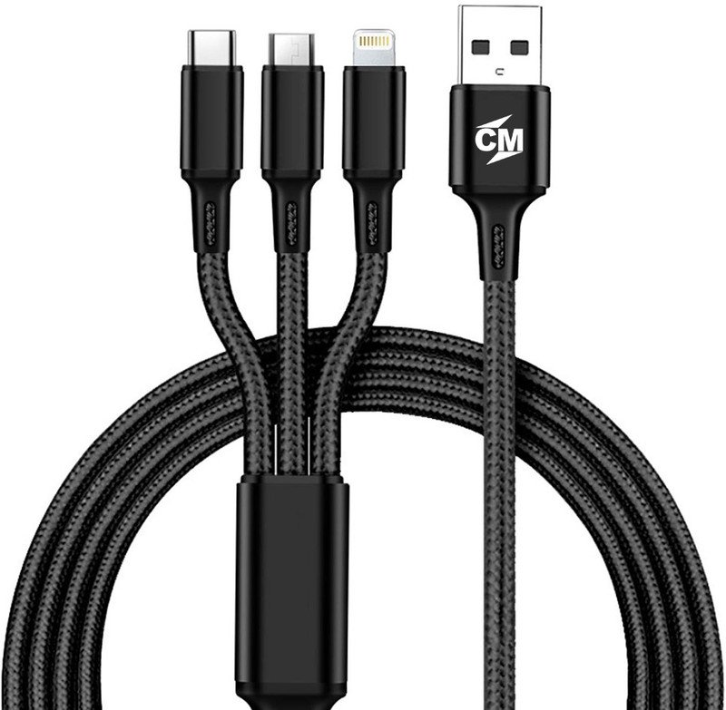 Callmate 3-in-1 Cable 2 A 1 m 3 in 1 Multiple USB Fast Charging for Android, iOS and Devices(Compatible with For All Smart Phones, Black, One Cable)