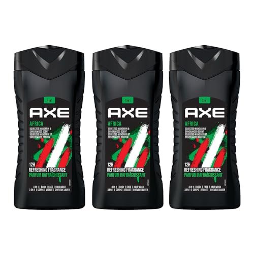 AXE Africa 3-in-1 Body, Face & Hair Wash | Vibrant Mandarin & Sandalwood Scent | 12H Refreshing Fragrance | Combo of 3| 250 ml Each