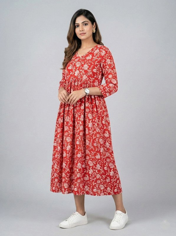 PK Lifestyle Women Fit and Flare Red Midi/Calf Length Dress