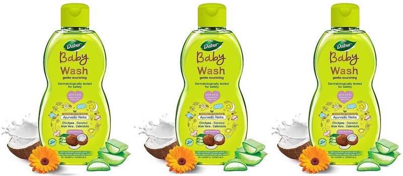 Dabur Baby Wash 200ml-Pk-3 pH 5.5 balanced, No Harmful Chemicals & Tear Free Formula(3 x 200 ml)