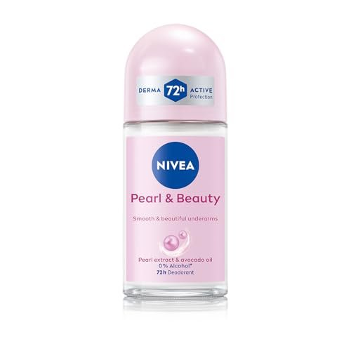 NIVEA Pearl and Beauty 50ml Deo Underarm Roll On | With Pearl Extracts & Avocado Oil | 72 H Long Lasting Floral Scent | 0% Alcohol and Dermat Approved | For Women