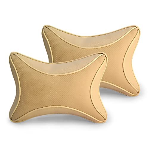 Kingsway Bone Shape Neck Rest Car Cushion for Hyundai Grand I10, Model Year : 2013-2017, Material: Polyfill, Color : Beige, Set of 2 Piece