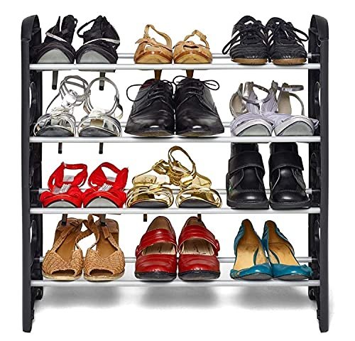 Ebee Plastic Pipe Foldable Shoe Rack with 4 Shelves (Black)