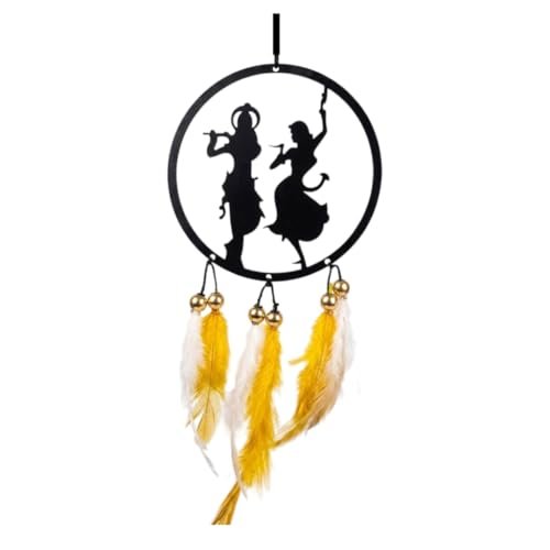 Acrylic Dream Catcher Car Hanging Ornament with Purple and White Feathers – Rear View Mirror Decor for Cars, Spiritual Wall Hanging Decoration for Home, Office and Gift Use (RADHA-KRISHNA-001)