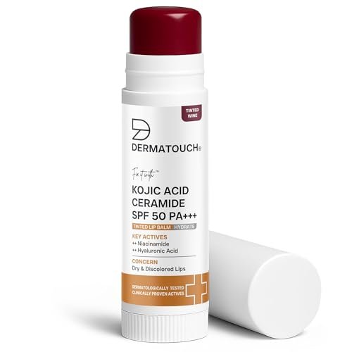 DERMATOUCH Kojic Acid Ceramide SPF 50 PA+++ Tinted Wine Lip Balm – 5g | Moisturizing • Sun Protection • Nourishing | Reduces Pigmentation & Heals Dry Lips