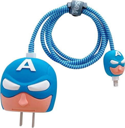 LATALI Cartoon 3D Design Protective Case Compatible with Apple 18W – 20W USB-C Power Adapter Charger, Protective Cover for iPhone 18W & 20W Power Adapter Charger with Wire Saver. (Captain America)
