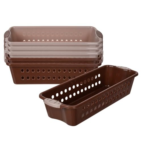 Heart Home Pack of 6 Storage Basket | Storage Organizer for Refrigerator-Vegetables-Stationery | Multipurpose Cabinet Shelf Rack | Storage Box for Kitchen | JAWA-3 | Large | Peach & Brown