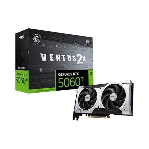 MSI GeForce RTX 5060 Ti 8G Ventus 2X Plus Graphic Card – NVIDIA GeForce RTX 5060 Ti GPU, 8GB GDDR7 128-bit Memory, 28 Gbps, PCI Express Gen 5 x16 Interface, Upto 2602 MHz, STORMFORCE Fan