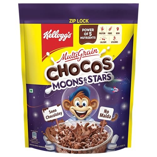 Kellogg’s Chocos Moons & Stars, With Whole Grain, Source Of Fibre, High In Calcium & Protein, With 10 Essential Vitamins & Minerals, Breakfast Cereals, 1.15 /1.2 Kg Pack (Weight May Vary)