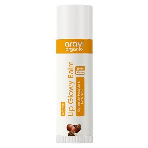 Aravi Organic Natural Lip Balm With SPF 50 PA+++ | Brightening Lip Balm for Dark Lips | Hydrates Dry & Chapped Lips | Kojic Acid, Ceramide, Peptide & Vitamin E | Men & Women | 5g