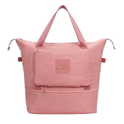 REVANOR Foldable Travel Duffel Bag for Women – Expandable Oxford Fabric Carry-On, Lightweight & Waterproof, Convertible Extra Luggage Bag for Travel, Gym, or Shopping (Pink)