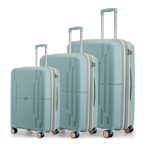 Provogue Lumina Hard-Sided PP Trolley Bag Set of 3 | Expandable Space with 8 Wheels Trolley Bags for Travel |Lightweight with Combination Lock|5 Year Warranty (Turquoise Blue)