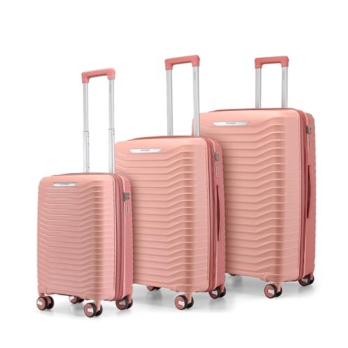 Provogue Coral Hard-Sided PP Trolley Bag Set of 3 | Expandable Space with 8 Wheels Trolley Bags for Travel | Lightweight with Combination Lock | 5 Year Warranty (Tea Rose/Redwood)