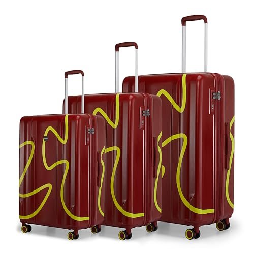 Provogue Loop Hard-Sided PP Trolley Bag Set of 3 | Expandable Space with 8 Wheels Trolley Bags for Travel |Lightweight with Combination Lock|3 Year Warranty (Cherrybomb Red)