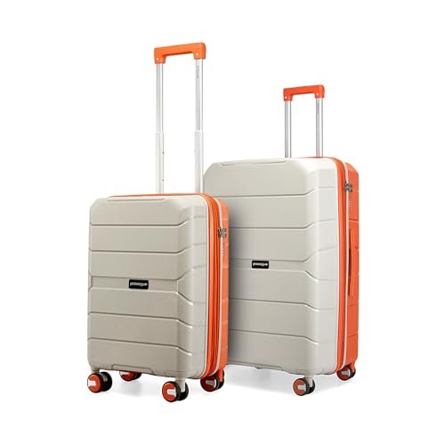 Provogue Cascade Hard-Sided PP Trolley Bag Set of 2 | Expandable Space with 8 Wheels Trolley Bags for Travel | Lightweight with Combination Lock | 5 Year Warranty (Timberwolf Grey/Burnt Orange)