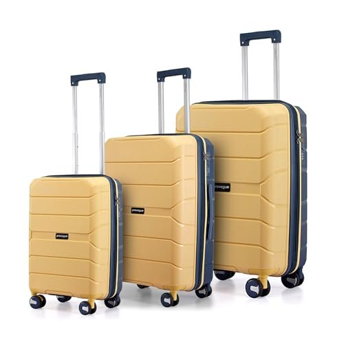 Provogue Cascade Hard-Sided PP Trolley Bag Set of 3 | Expandable Space with 8 Wheels Trolley Bags for Travel | Lightweight with Combination Lock | 5 Year Warranty (Golden Yellow/Blue Berry)
