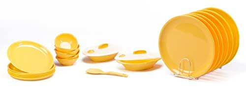 Signoraware Plastic Round Dinner Set (Lemon Yellow) – 23 Pieces