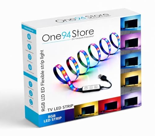 One94Store RGB LED Strip Light USB Powered Flexible 5V Color Changing Light with Mini Controller for TV Backlight, Gaming Desk, PC, Monitor, & Home Décor (2 Meter for 24-32″ inch TV’s) 2 Meters