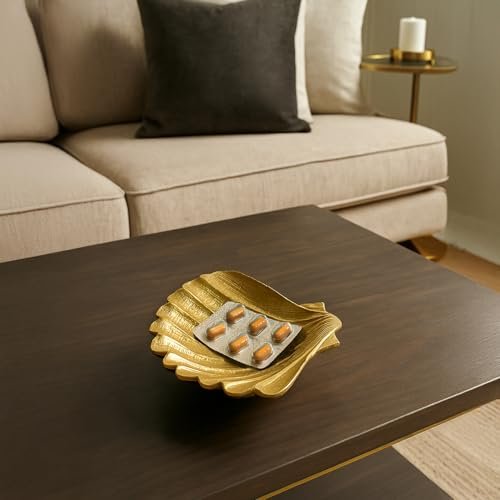 MARKET 99 Golden Ribbed Aluminium Decorative Platter | Glossy Designer Tray for Table, Dining, Center & Coffee Table Décor | Elegant Festive, Diwali, Housewarming & Gifting Display
