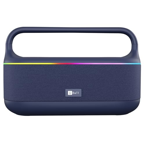 iBall Dhun 180 Portable Bluetooth Speaker, 50W RMS, 5Hrs Playback, Dual Drivers, Dual EQ, Metal Handle, Powerful BASS, TWS Support, RGB Lights, Fabric Finish, Type-C, Call Function (Blue)