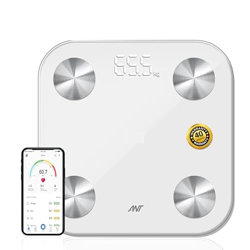 ANT Alpha Smart Body Weight Scale with App & Bluetooth, BMI & Body Fat | 12 Metrics | Large Display | Rechargeable Battery | Digital Bathroom Scale | 40 Months Warranty | Battery Included – Mercury