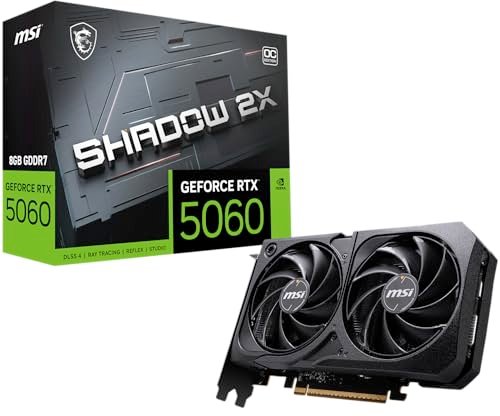 MSI GeForce RTX 5060 8G Shadow 2X OC Graphic Card – NVIDIA GeForce RTX 5060 GPU, 8GB GDDR7 128-bit Memory, 28 Gbps, PCI Express Gen 5 x16 Interface, Upto 2527 MHz, TORX Fan 5.0