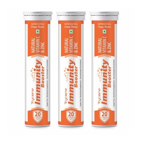 Trycone Immunity Booster For Adults With Natural Vitamin C From Amla Extract & Zinc – Antioxidant – Immunity Booster – Skin Care – 60 Effervescent Tablets – Orange Flavour
