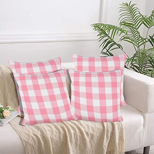 Lushomes Square Cushion Cover, Cotton Sofa Pillow Cover Set of 4, 20×20 Inch, Big Checks, Pink and White Checks, Pillow Cushions Covers (Pack of 4, 50×50 Cms)