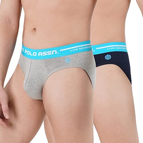 U.S. POLO ASSN. Men Logo Waistband Cotton Stretch IYAH Briefs – Pack of 2 (Navy/Grey Mel L)