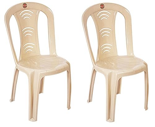 Cello Arc Chair Set of 2, Marble Beige | Unbreakable, Durable & Strong | Blended PP Material, Easy to Clean | Plastic Chair for Living Room, Office & Outdoor | 3 Years Warranty – Manufacturing Defects