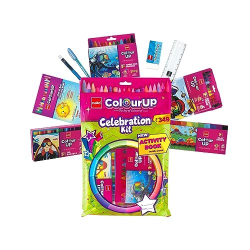 Cello Plastic Colourup Celebration Kit | Colour Set For Kids With Crayons, Sketch Pens, Coloured Pens & Activity Book | Gift For Kids’ Birthdays & New Year Gift