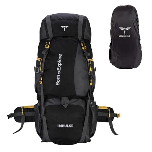 Impulse Rucksack bags 80 litres travel bag for men tourist bag for travel backpack for hiking trekking Bag for men camping Curve Black with 1 year Warranty | Black