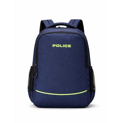 Police 25 Litres Unisex Regular Backpack | Durable Lightweight Backpack for Office, College & Travel | Spacious Compartments | Navy Blue with Neon Accent