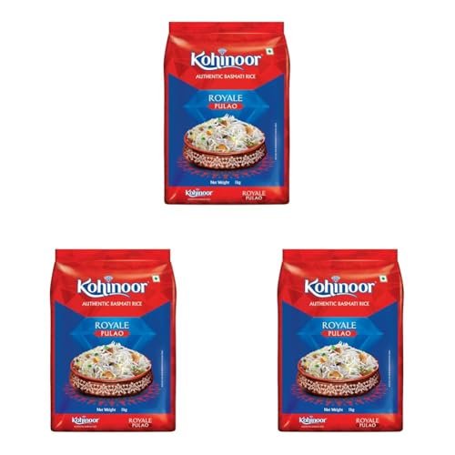 Kohinoor Pulao Basmati Rice, 1 kg | Long-Grain Basmati (Cooked grain up to 18 mm) | Aromatic & Flavorful Rice | Ideal for Pulao (Pack of 3)