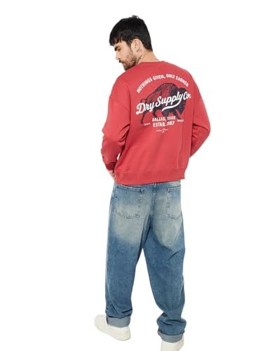 Max URB_N Men Oversized Back Print Sweatshirt (Red_M)