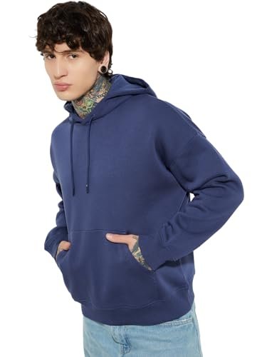 Max URB_N Men Knit Hooded Oversized Sweatshirt(Blue_M)