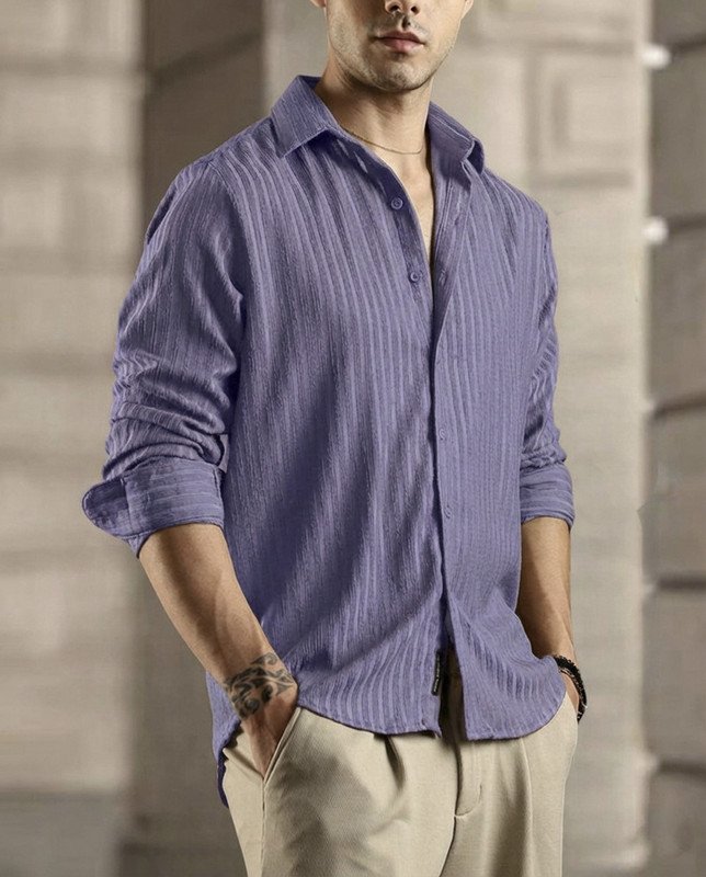 Solbiza Men Solid Casual Purple Shirt