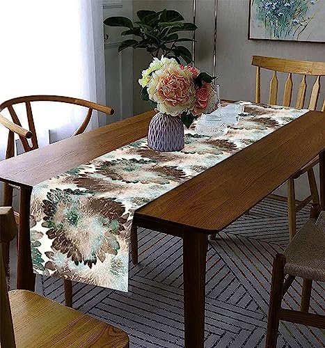 Lushomes Table Runner, Printed Flower Rectangular, Table Runner for 6 Seater Dining Table, for Living Room, for Center Table for Coffee Table, Cotton Runner (13 X72 Inches,PK of 1) (Brown Flower)