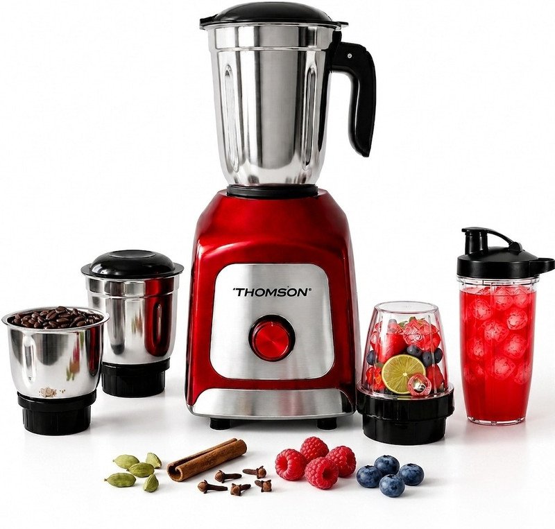 Thomson Kitchen Master 750 W Juicer Mixer Grinder(5 Jar KitchenMaster 750W | 5 Jars | Red)