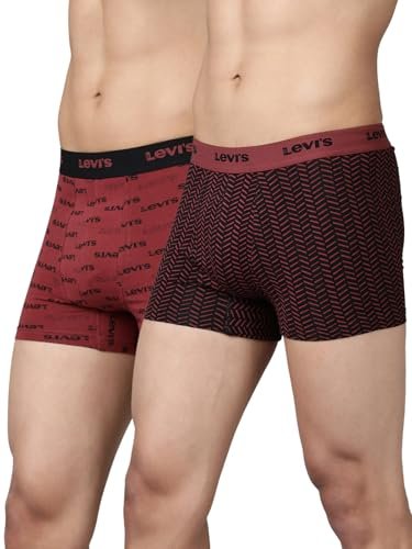 Levi’s Men Pack of 2 Printed Cotton Shorter Length Stretch Elastic Waistband Trunk