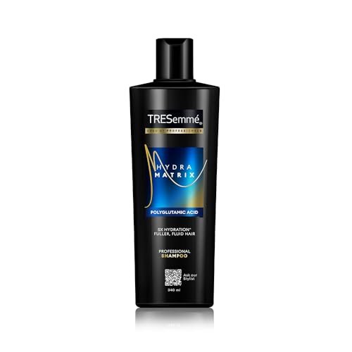 TRESemme Hydra Matrix Hydrating Shampoo 340ml with Polyglutamic Acid for 100H of Fluid Hair | Paraben Free Shampoo for Dry Hair & Scalp | Hard Water Detox