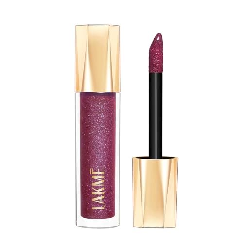 Lakme Glitterati Lip Glaze, for Plump and Shiny Lips, with Vegan Collagen and Crystal Technology, Non-Sticky Formula, Glitter Infused, Delicious Coconut-Vanilla Scent, 501 Berry Sparkler 5ml
