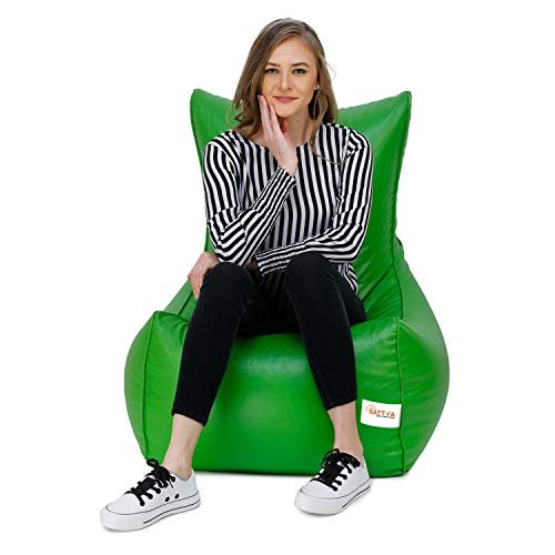 SATTVA XXXL Chair Style Bean Bag Filled with Beans | Faux Leather Bean Bag Chair for Adults & Teens | Pre-Filled Comfortable Seating for Home, Living Room, Bedroom, Gaming & Office – Neon Green