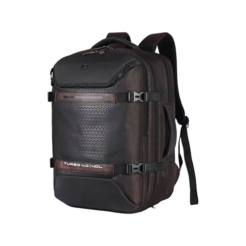 Gear Turbo 4 19″/40L Large Water Resistant Anti Theft Laptop Backpack with Raincover | Casual Backpack | Daypack | Travel Backpack | College Bag For Men/Women (Brown – Black)