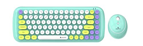 Coconut Bling Typewriter Inspired 2.4GHz Retro Wireless Keyboard and Mouse Set with USB Support, Round 84 Keycaps for PC & Laptop (Green)