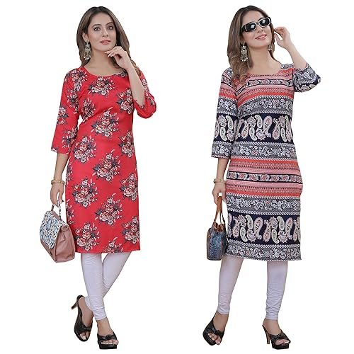 PRAZVIKA Women’s Multicolor Exclusive Casual Crepe Kurta||Pack of 2 Kurta||Kurta for Women